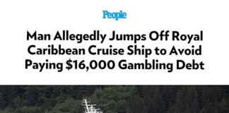 Man Allegedly Jumps Off Royal Caribbean Cruise Ship to Avoid Paying $16,000 Gambling Debt