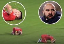 Heartbreaking moment soccer stars collapse to ground in tears as their manager, 44, dies during game