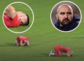 Heartbreaking moment soccer stars collapse to ground in tears as their manager, 44, dies during game
