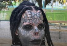 A woman who has most of her body covered in tattoos and keeps her nose in a jar has shared some incredible transformation pictures.