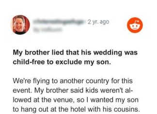 MY BROTHER LIED ABOUT HAVING A CHILD-FREE WEDDING TO EXCLUDE I WAS STUNNED BY MY SON’S REASONING.