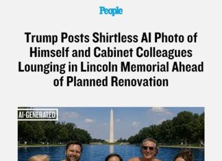 Trump Posts Shirtless AI Photo of Himself and Cabinet Colleagues Lounging in Lincoln Memorial Ahead of Planned Renovation