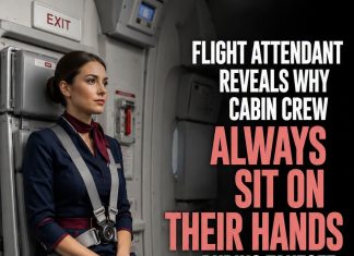 WHY FLIGHT ATTENDANTS SIT ON THEIR HANDS DURING TAKE OFF AND LANDING — THE SURPRISING REASON REVEALED