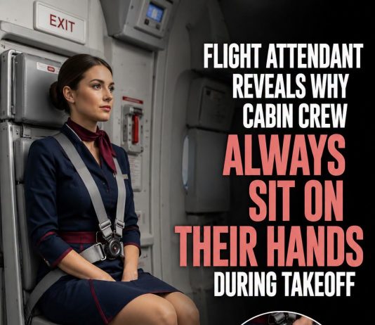 WHY FLIGHT ATTENDANTS SIT ON THEIR HANDS DURING TAKE OFF AND LANDING — THE SURPRISING REASON REVEALED