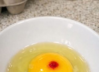 I just cracked an egg to make breakfast and saw this red spot in the yolk. It really grossed me out and now I’m wondering if I should toss the whole carton or just scoop it out and cook it anyway.