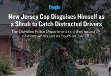 New Jersey Cop Disguises Himself as a Shrub to Catch Distracted Drivers