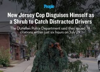 New Jersey Cop Disguises Himself as a Shrub to Catch Distracted Drivers