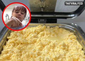 Guests Recoil After Hotel Worker Shows How Buffet Scrambled Eggs Go From Bag To Tray